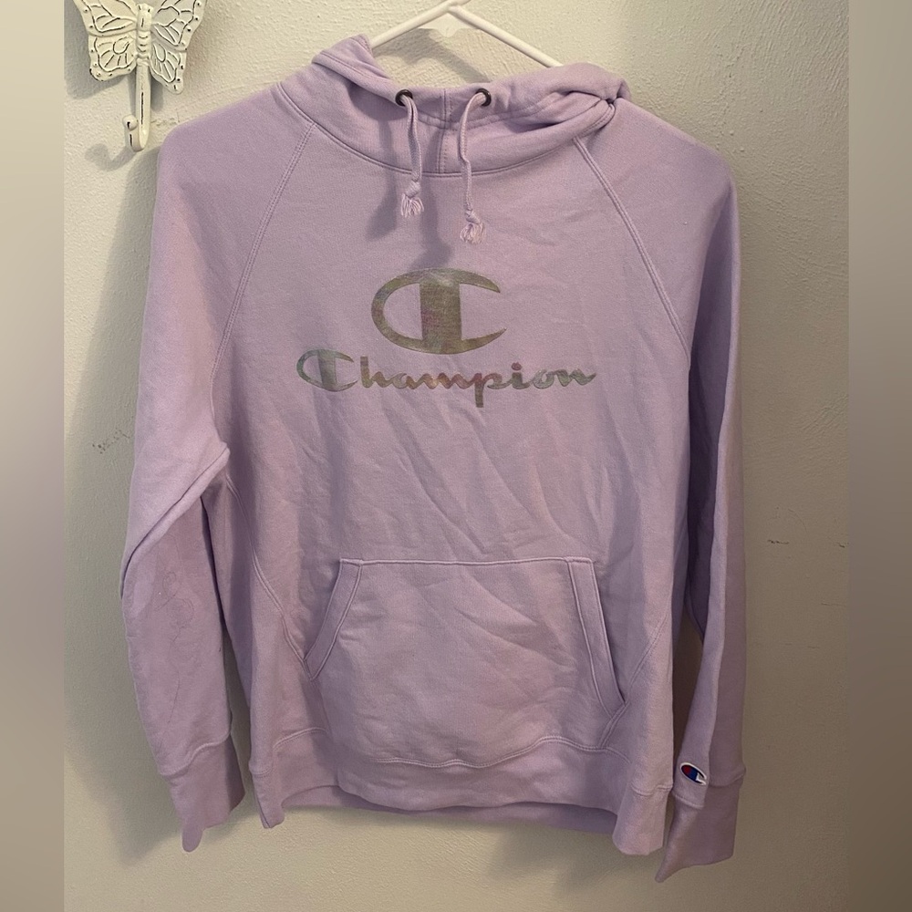 Iridescent Logo Champion Hoodie Sweatshirt